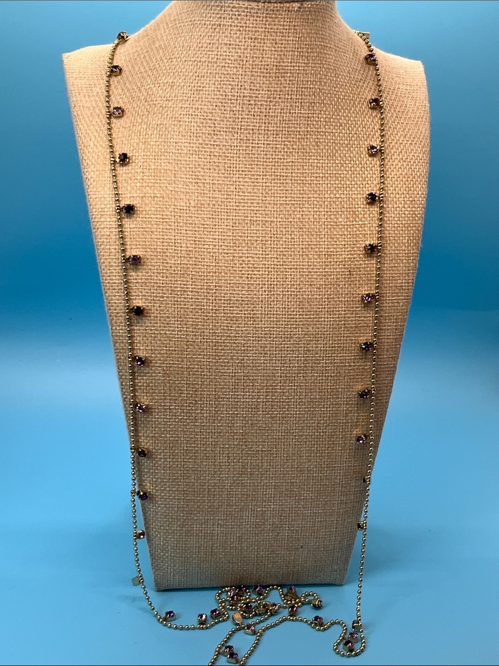 Erica Lyons Gold-Tone Long Station Necklace with Purple Crystals
